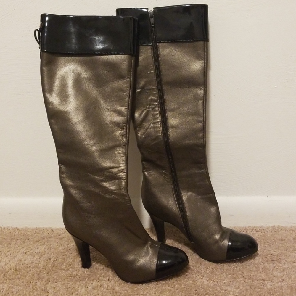 BCBGirls Metallic Knee High Boots with Patent Toe